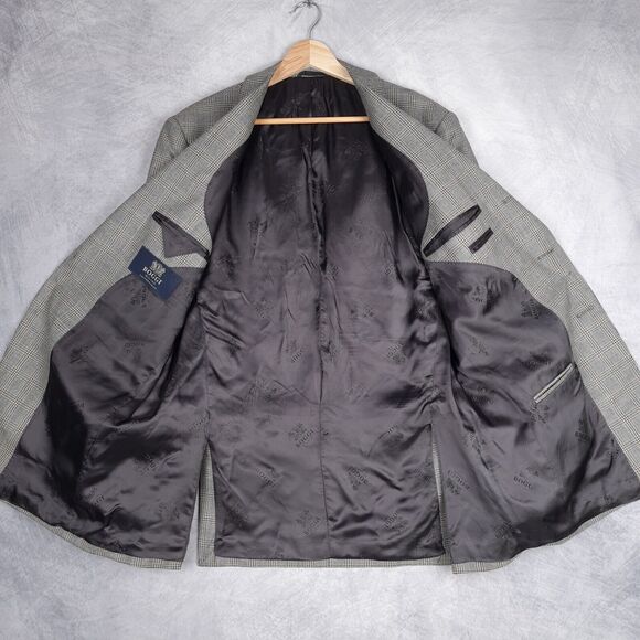 Boggi Milano Blazer Mens 50 / 42" Chest Gray Brown Plaid Wool Lined Jacket - Picture 6 of 16